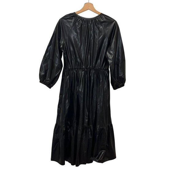 Chico's Black Faux Leather 3/4 Sleeve Pleather Tiered Midi Dress Women's Size 4 - Picture 3 of 9